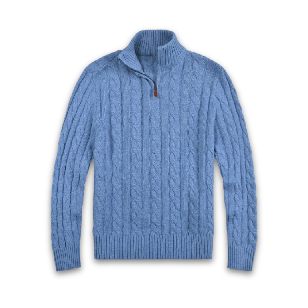 Classic Gents | Cable knit tröja med halv dragkedja