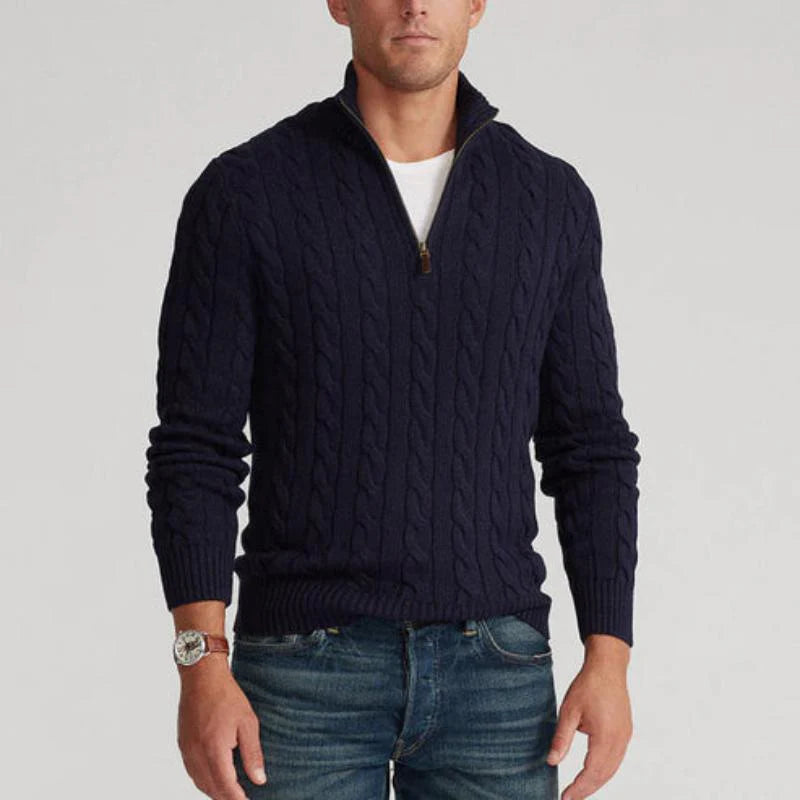 Classic Gents | Cable knit tröja med halv dragkedja