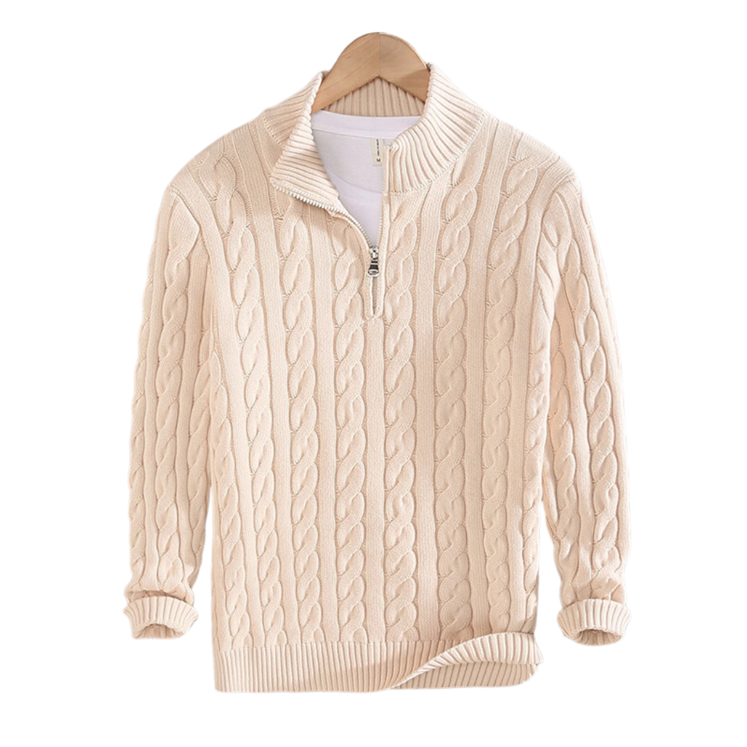 Classic Gents | Cable knit tröja med halv dragkedja