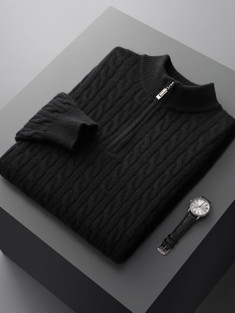 Classic Gents | Cable knit tröja med halv dragkedja | 100% kashmir