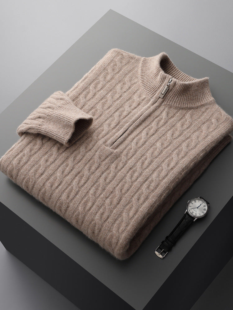 Classic Gents | Cable knit tröja med halv dragkedja | 100% kashmir