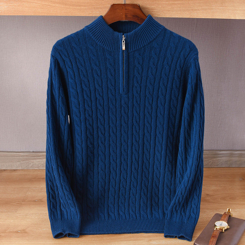 Classic Gents | Cable knit tröja med halv dragkedja | 100% kashmir