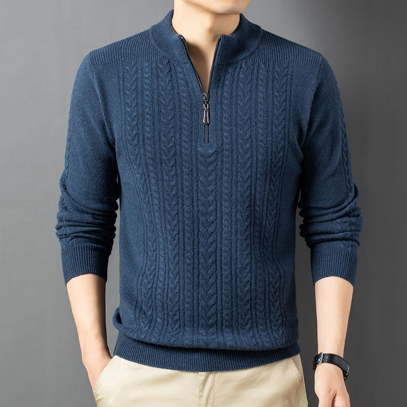 Classic Gents | Cable knit sweater med halv dragkedja