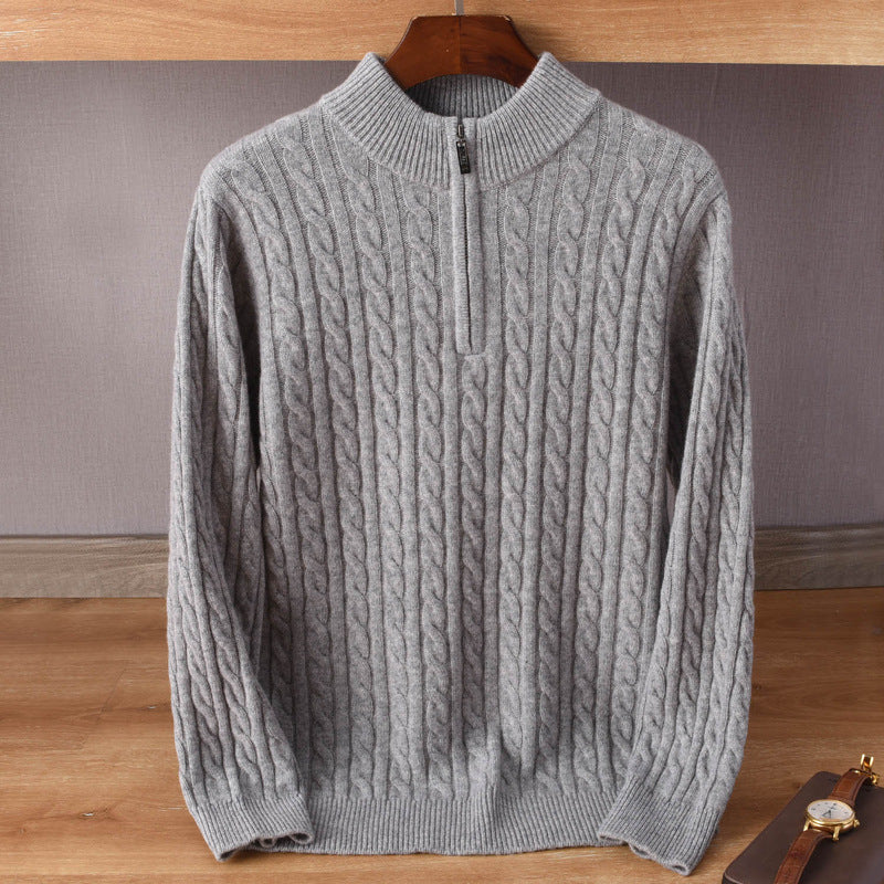 Classic Gents | Cable knit tröja med halv dragkedja | 100% kashmir